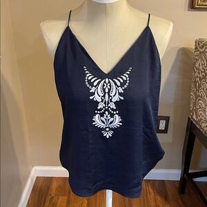 Express Navy Barcelona downtown Camisole with White Embroidery